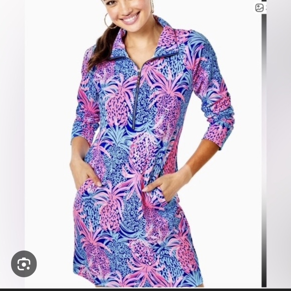 NWOT Lilly Pulitzer Skipper Blue and Pink Long Sleeve Dress - Picture 3 of 11